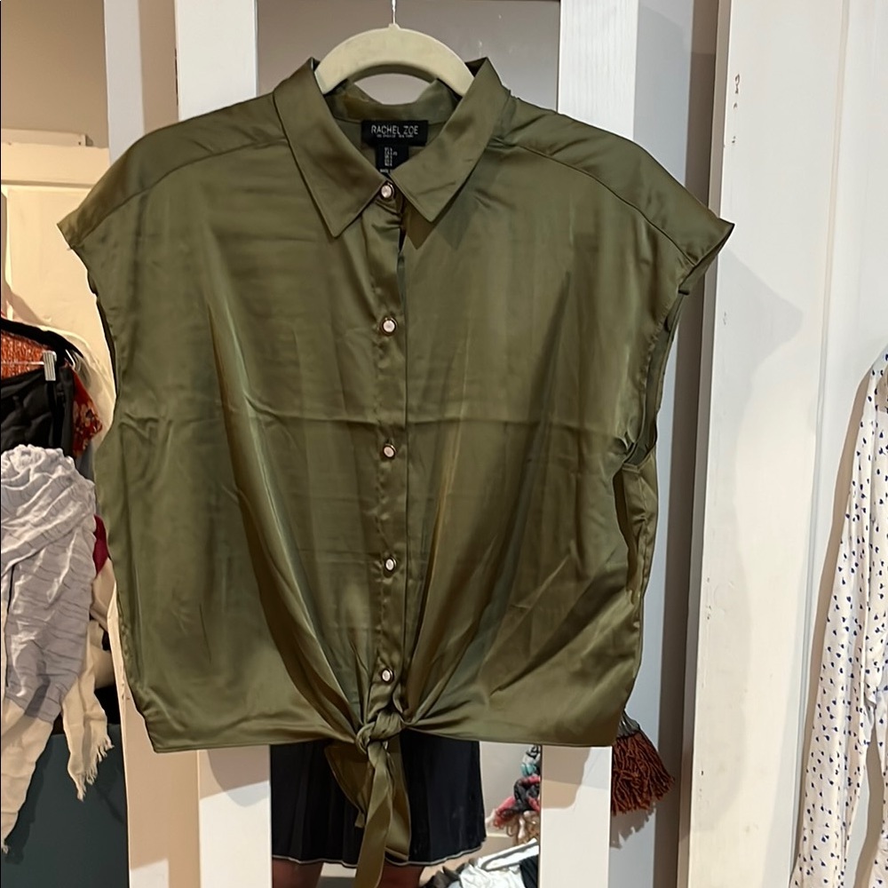 Rachel Zoe Green Button Down Shirt with Dress Collar Size Large
